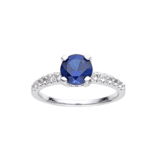 Load image into Gallery viewer,  Blue Sapphire Ring Blue Solitare Engagement Ring September Birthday Gift Silver Ring for Her  FineColorJewels