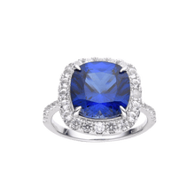 Load image into Gallery viewer,  Royal Blue Halo White Topaz September Birthstone Ring - FineColorJewels