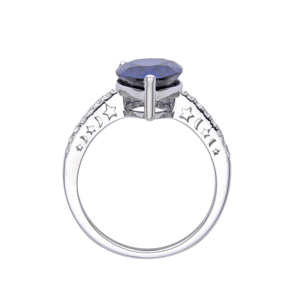 Blue Diamond Silver Engagement Ring Gift for Her- FineColorJewels