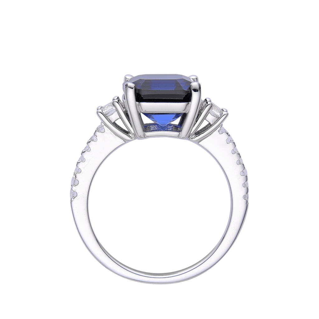 Blue Sapphire Ring Created Blue Diamond Engagement Ring September Birthstone Blue Asscher Cut White Topaz Ring Gift For Women Cocktail Ring- FineColorJewels