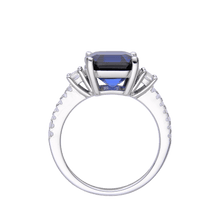 Load image into Gallery viewer, Blue Sapphire Ring Created Blue Diamond Engagement Ring September Birthstone Blue Asscher Cut White Topaz Ring Gift For Women Cocktail Ring- FineColorJewels