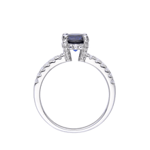 Load image into Gallery viewer, Created Blue Sapphire Ring Blue Solitare Engagement Ring September Birthday Gift Silver Ring for Her Blue Diamond Wedding Ring Gift For Her-September Birthstone White Rhodium-Plated 925 Sterling Silver - FineColorJewels