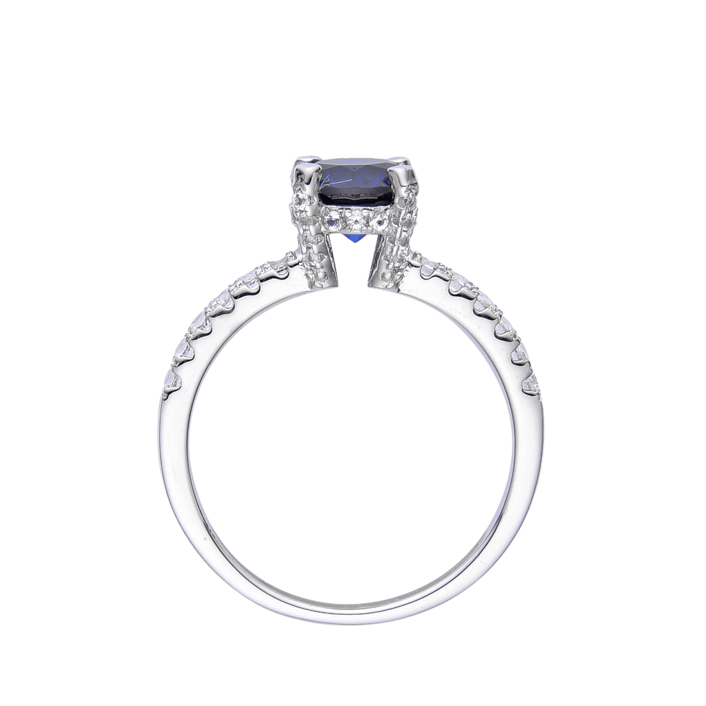 Created Blue Sapphire Ring Blue Solitare Engagement Ring September Birthday Gift Silver Ring for Her Blue Diamond Wedding Ring Gift For Her-September Birthstone White Rhodium-Plated 925 Sterling Silver - FineColorJewels