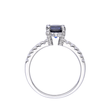 Load image into Gallery viewer, Created Blue Sapphire Ring Blue Solitare Engagement Ring September Birthday Gift Silver Ring for Her Blue Diamond Wedding Ring Gift For Her-September Birthstone White Rhodium-Plated 925 Sterling Silver - FineColorJewels