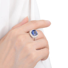 Load image into Gallery viewer, Blue Sapphire Wedding Ring Created Blue Cocktail Sapphire Engagement Ring - FineColorJewels