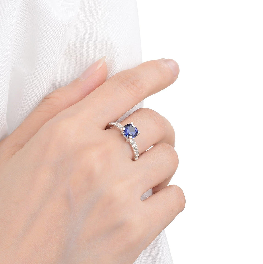 Created Blue Sapphire Ring Blue Solitare Engagement Ring- FineColorJewels