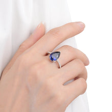 Load image into Gallery viewer, Created Blue Sapphire Teardrop Ring - FineColorJewels