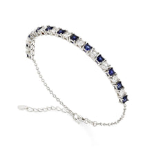 Load image into Gallery viewer, Blue White Tennis Bracelet Lab-Grown Blue and White Square Sapphire Bracelet  - FineColorJewels