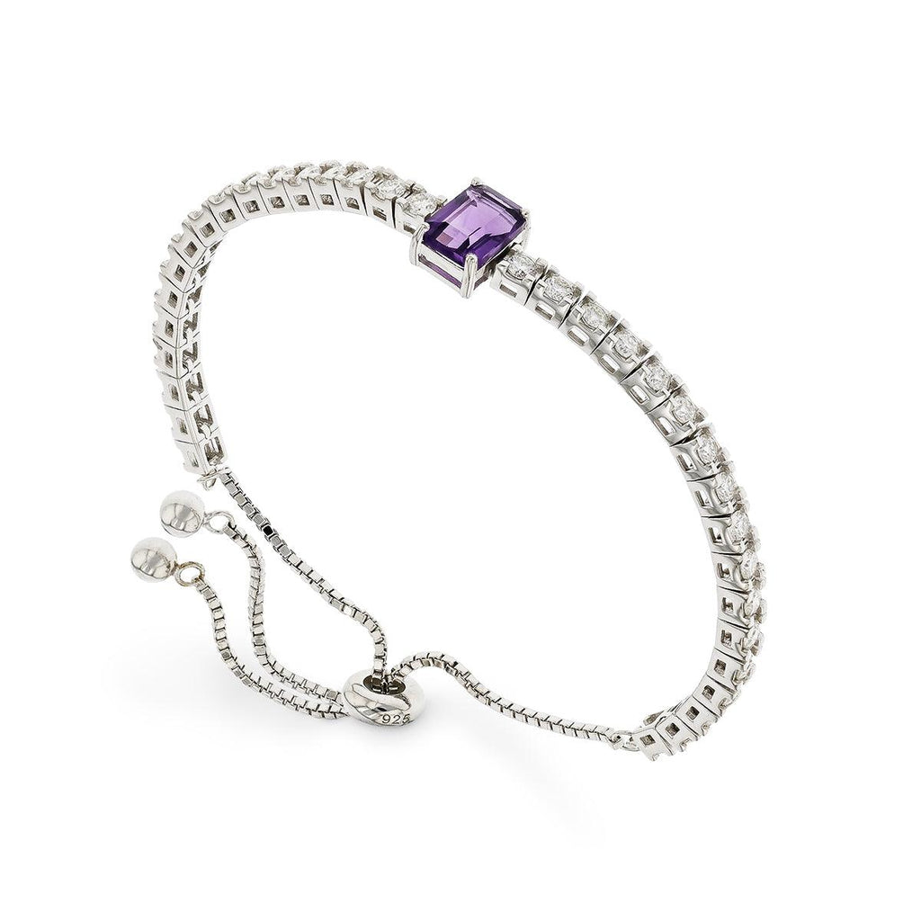 Natural Octagoan Dark Amethyst Bracelet Natural Dark Amethyst Bracelet With Moissanite- FineColorJewels