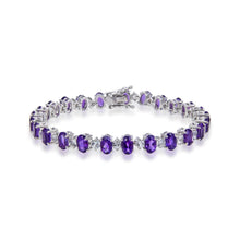 Load image into Gallery viewer,  Genuine Amethyst Bracelet with white topazSterling Silver Amethyst Bracelet,  $ 200 - 300, Amethyst, Oval, Purple, 925 Sterling Silver, Tennis