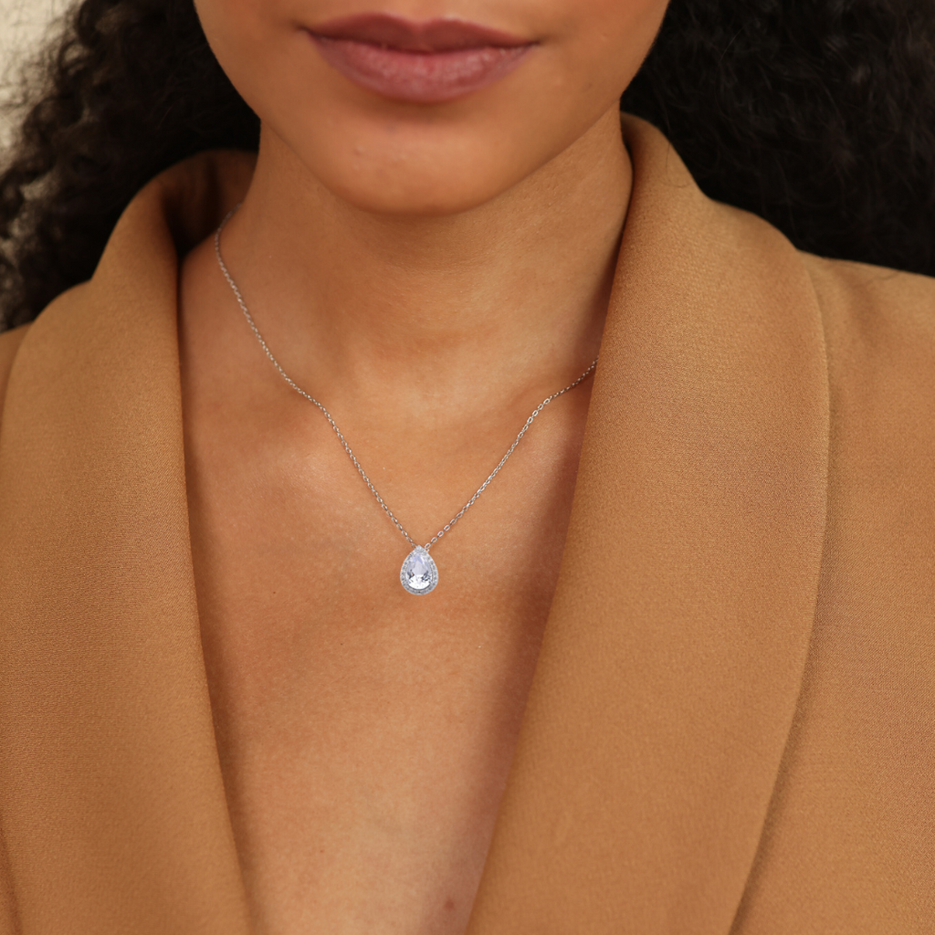 White Topaz Teardrop Necklace