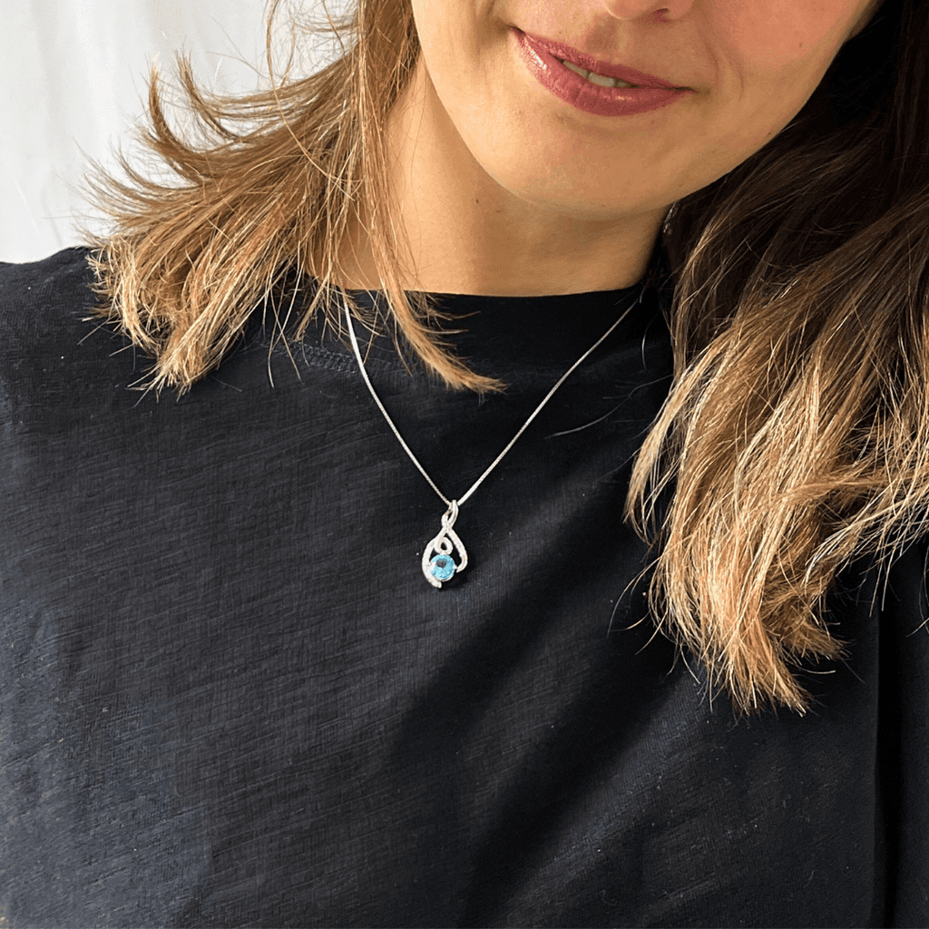 Blue Topaz Treble Clef Music Necklace - FineColorJewels