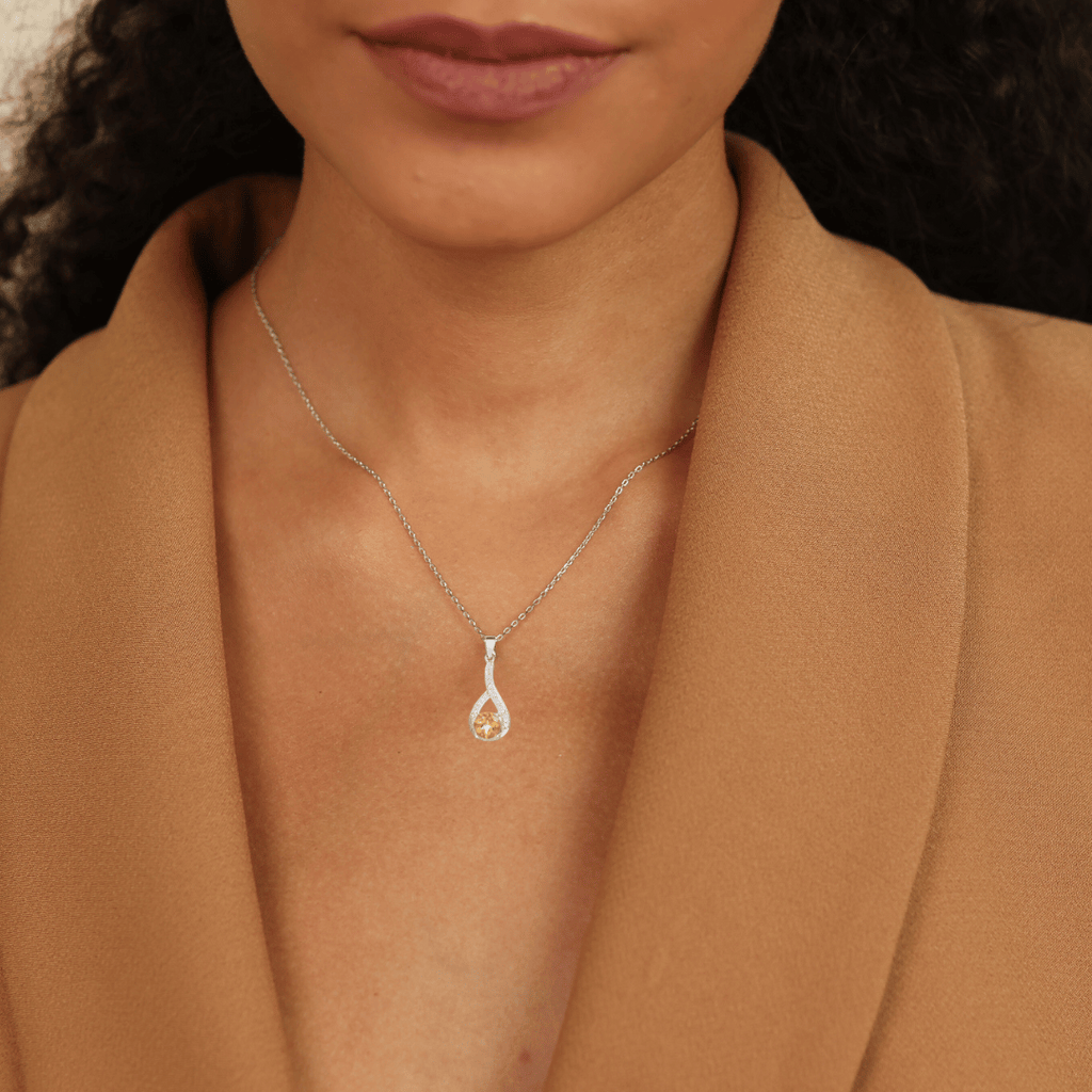 Citrine Round Pendant Necklace