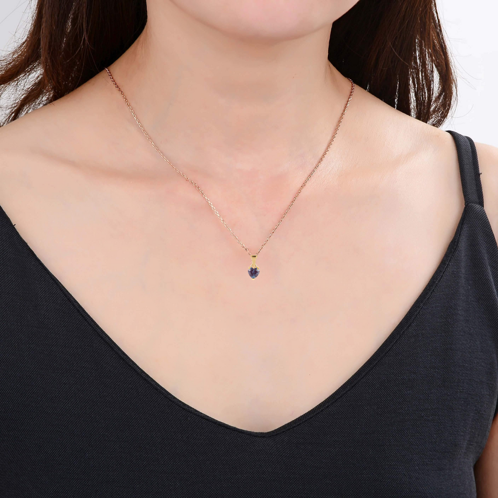 model showcasing Heart Necklace Color Change Created Alexandrite Heart Pendant Necklace Yellow Gold Plated  Necklace Best Valentines Gifts For Her