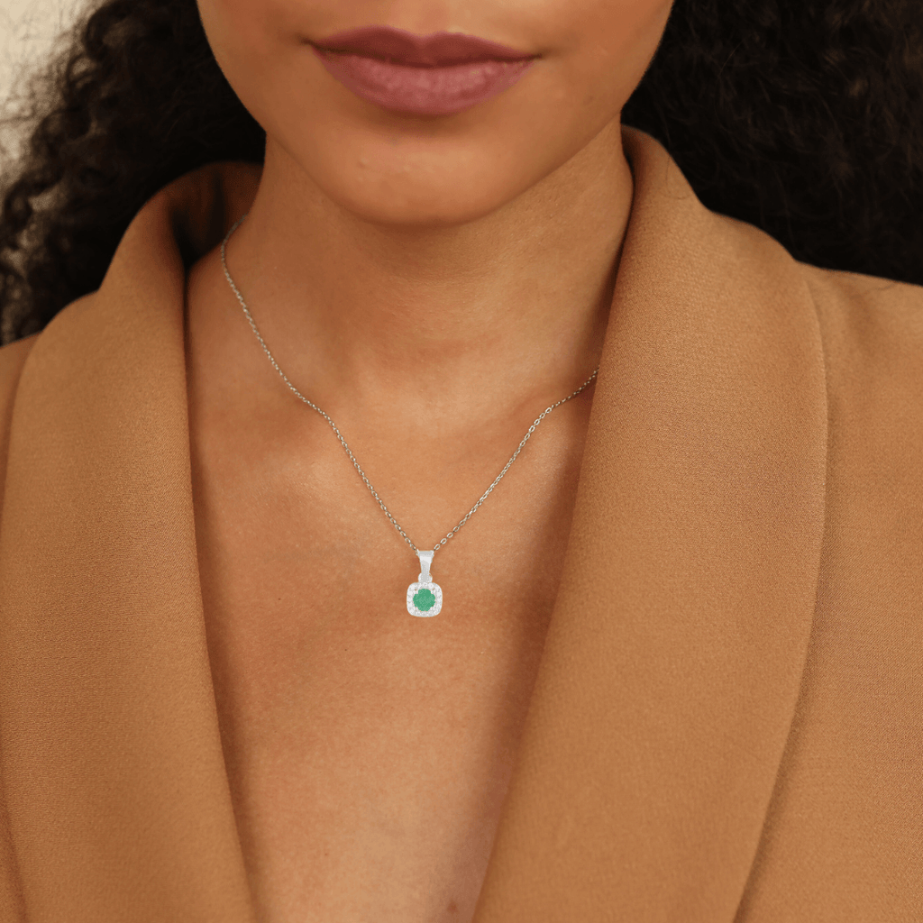 Emerald Halo Necklace Fine Color Jewels dla-dm-discount-all-143240, dla-dm-discount-all-154898, Emerald, Genuine Emerald, Green, moissanite, necklaces