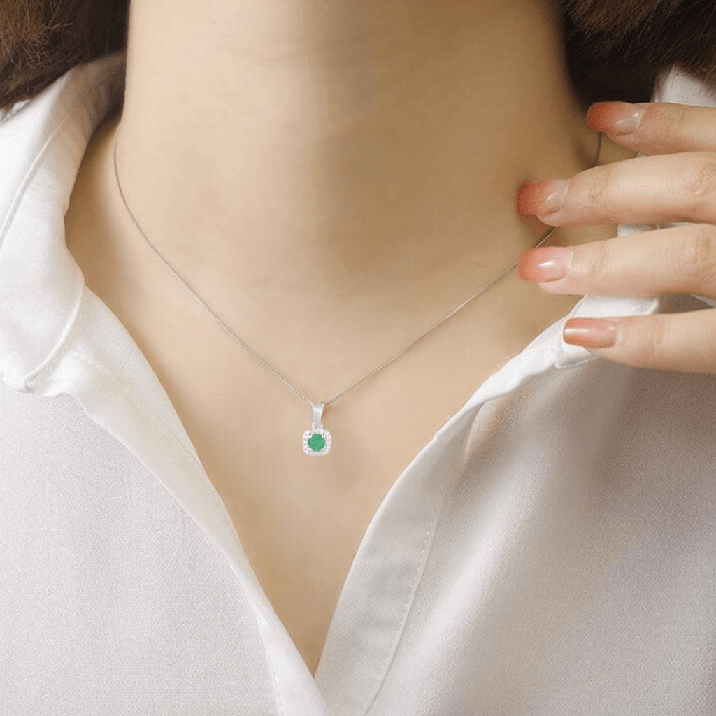 Emerald Halo Necklace Fine Color Jewels dla-dm-discount-all-143240, dla-dm-discount-all-154898, Emerald, Genuine Emerald, Green, moissanite, necklaces