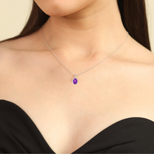 Load image into Gallery viewer, model showcasing Purple Silver Chain Necklace Valentines Gift