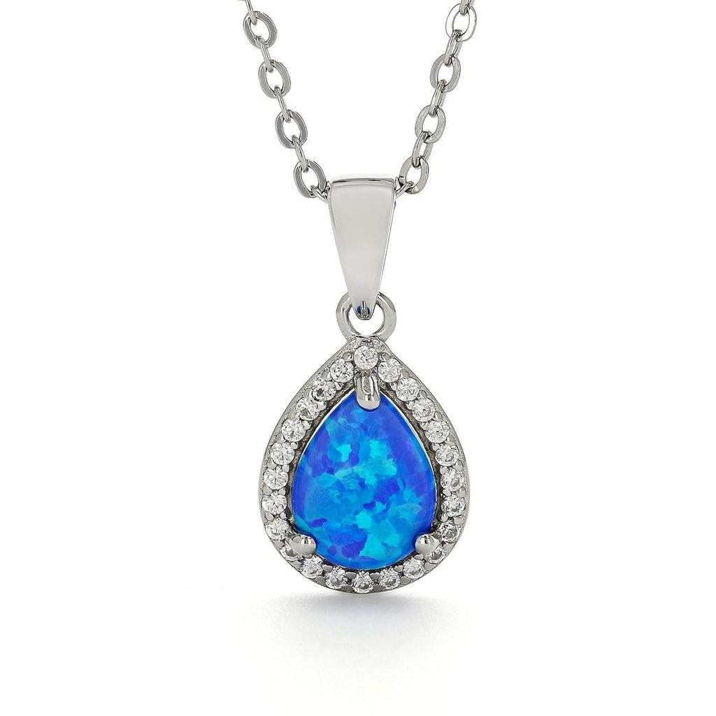 Blue Opal Teardrop Pendant Necklace - FineColorJewels