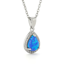 Load image into Gallery viewer, Blue Opal Teardrop Pendant Necklace  Blue Pendant Anniversary Gift- FineColorJewels