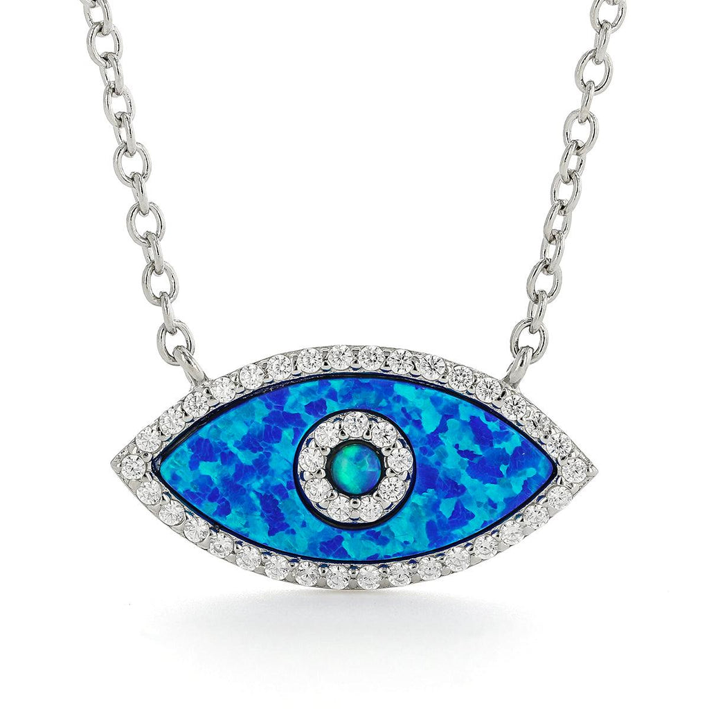 Marquise Blue Opal Evil Eye Necklace October birthday blue opal pendant evil eye necklace good luck necklace good luck gift opal eye necklace blue evil eye gift blue eye pendant evil eye pendant- FineColorJewels