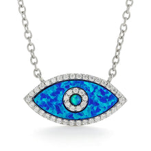 Load image into Gallery viewer, Marquise Blue Opal Evil Eye Necklace October birthday blue opal pendant evil eye necklace good luck necklace good luck gift opal eye necklace blue evil eye gift blue eye pendant evil eye pendant- FineColorJewels