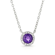 Load image into Gallery viewer, photo of Dark Amethyst Halo Pendant NecklacePurple Amethyst Halo Pendant - FineColorJewels