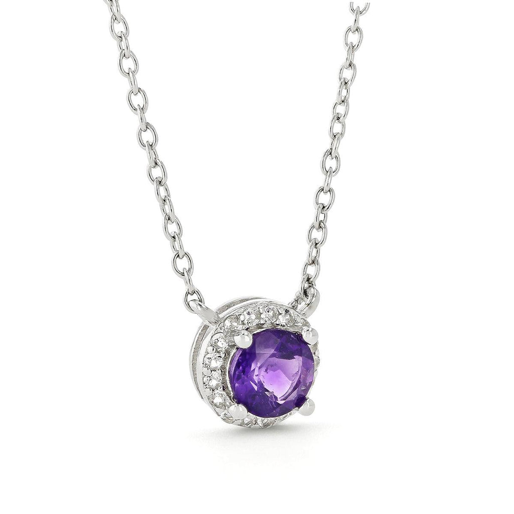 Dark Amethyst Halo Pendant Necklace - FineColorJewels