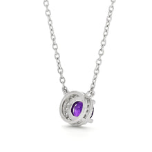 Load image into Gallery viewer, Dark Amethyst Halo Pendant Necklace Purple Amethyst Halo pendant february birthstone Anniversary Gift Minimalist jewelry office wear necklace amethyst necklace Enagagement Gift Birthstone gift Purple pendant chain work wear necklace purple jewel for her christmas gift- FineColorJewels