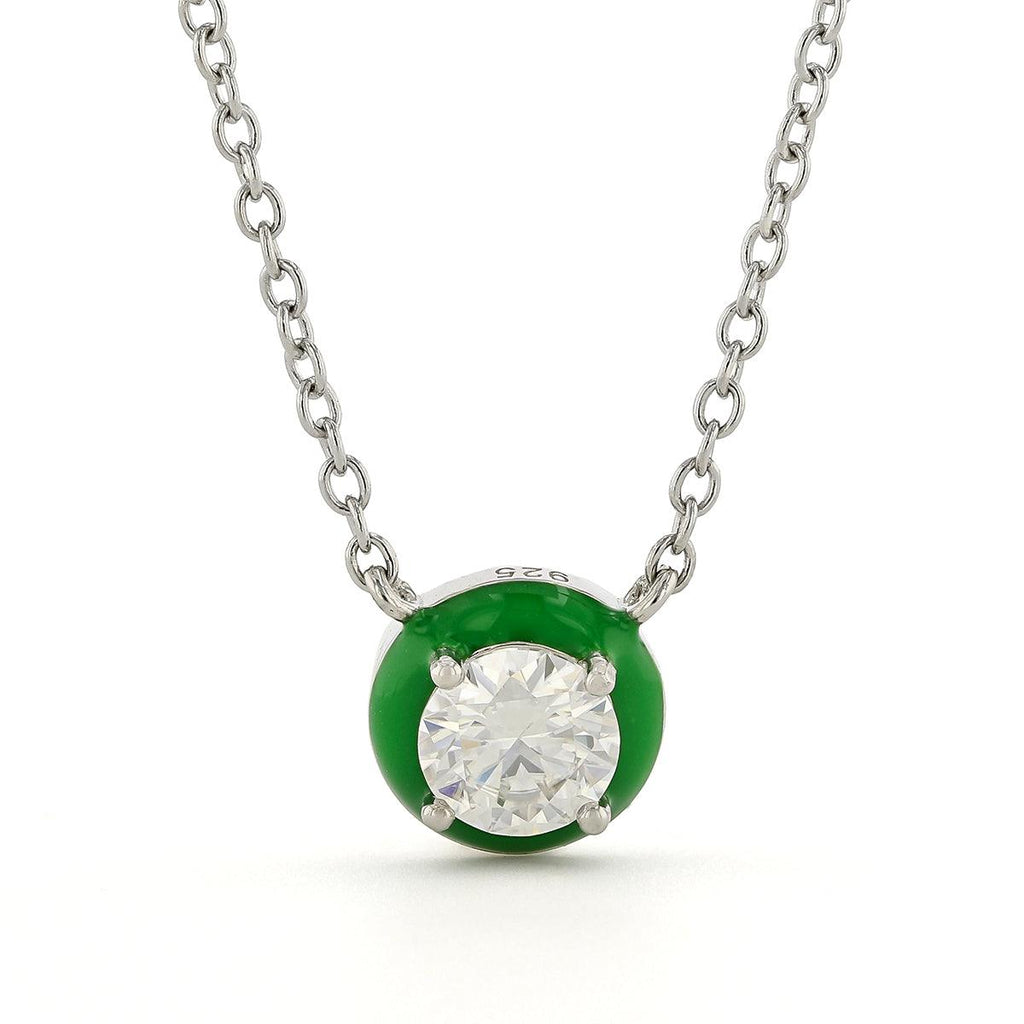 Moissanite & Enamel Solitaire Pendant Necklace Lab Grown Moissanite Pendant Circle Pendant Necklace - FineColorJewels