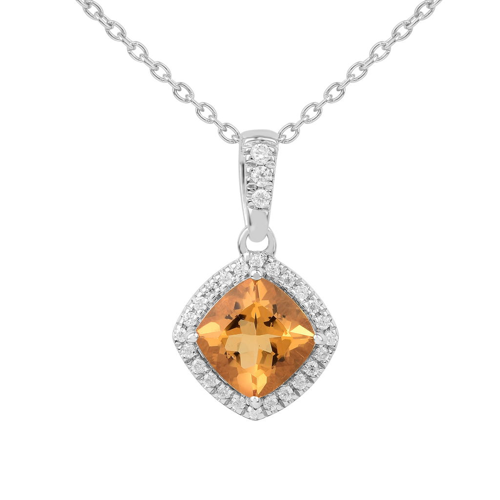 Natural Citrine Cushion Halo Pendant Necklace