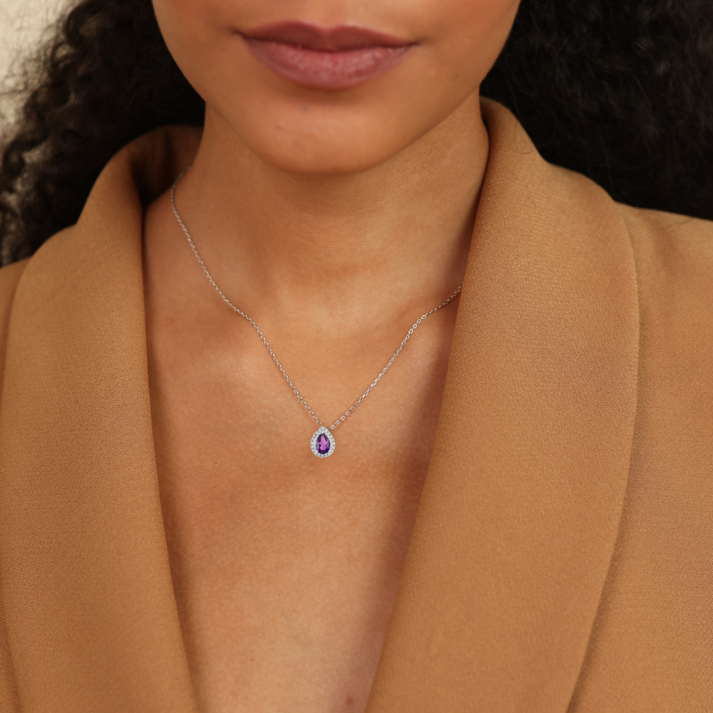 Natural Amethyst Teardrop Pendant Necklace