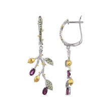 Load image into Gallery viewer, Artisan Rhodolite Garnet Nature Inspired Earrings.
$ 50 - 100, Rhodolite Garnet, Oval, Red, Pink, 925 Sterling Silver, Dangle