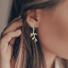 Load image into Gallery viewer, Rhodolite Garnet Leaf Dangling Earrings