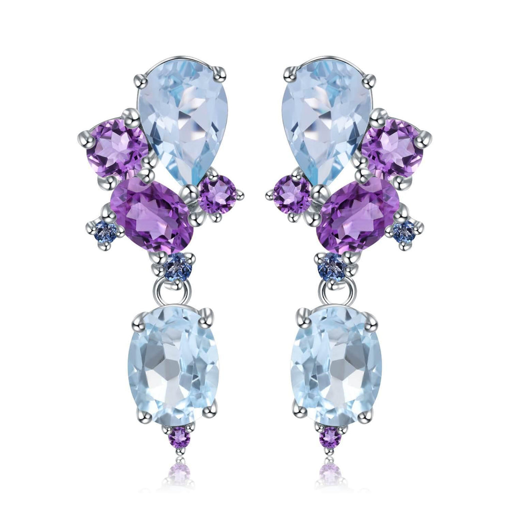 Classic Sterling Silver Blue Topaz and Amethyst Earrings.
$ 50 - 100, Blue Topaz, Amethyst, Purple, Blue, Oval, Pear, 925 Sterling Silver, Dangle