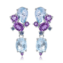 Load image into Gallery viewer, Classic Sterling Silver Blue Topaz and Amethyst Earrings.
$ 50 - 100, Blue Topaz, Amethyst, Purple, Blue, Oval, Pear, 925 Sterling Silver, Dangle