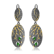 Load image into Gallery viewer, Artisan Gold Plated Dangling Diopside Earrings, $ 50 - 100, Green, Pear, 925 Sterling Silver, 925 Sterling Silver - Gold Plated Yellow, Dangle, Drop