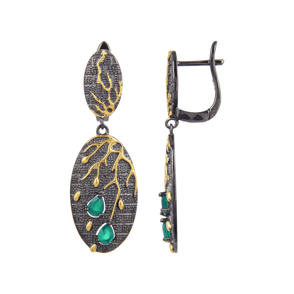 Artisan Gold Plated Dangling Diopside Earrings, $ 50 - 100, Green, Pear, 925 Sterling Silver, 925 Sterling Silver - Gold Plated Yellow, Dangle, Drop