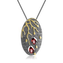 Load image into Gallery viewer, Artisan Gold Plated Garnet Pendant.
$ 50 - 100, Garnet, Pear,  925 Sterling Silver, 925 Sterling Silver Ð Gold Plated Yellow, Fashion