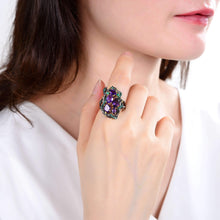 Load image into Gallery viewer, Exotic Nature Inspired Amethyst Ring.
$ 50 - 100, Amethyst, Purple, Green, Oval, Pear, 925 Sterling Silver, Cocktail 