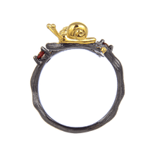 Load image into Gallery viewer, Exotic Nature Inspired Garent Gold Plated Robin Ring.
$ 50 &amp; Under, Garnet, Red, Round, 925 Sterling Silver, 925 Sterling Silver Ð Gold Plated Yellow, Fashion