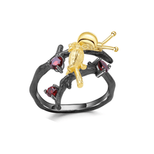 Load image into Gallery viewer, gold plated ring, garnet ring, twirl ring, statement ring, black ring, gift for ring, affordable jewelry