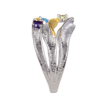 Load image into Gallery viewer, Signature Rhodium and Gold Plated Ring.
$ 50 - 100, Blue Topaz, Peridot, Amethyst, Round, 925 Sterling Silver, Dangle, Fashion