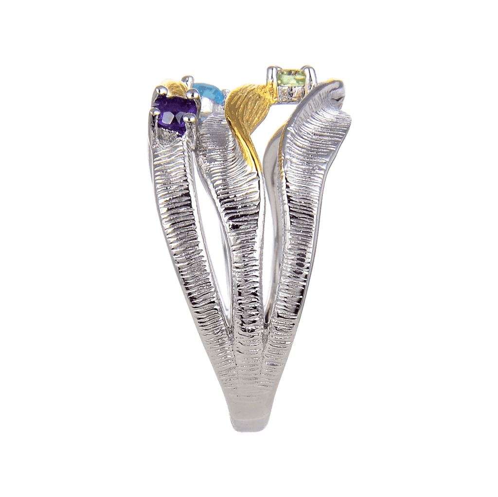 Signature Rhodium and Gold Plated Ring.
$ 50 - 100, Blue Topaz, Peridot, Amethyst, Round, 925 Sterling Silver, Dangle, Fashion