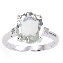 Load image into Gallery viewer, Green Amethyst Chunky Ring, Light green amethyst oval solitaire cocktail ring