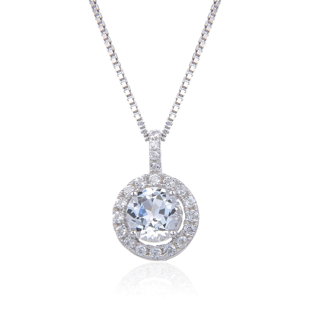 Classic Round White Topaz Pendant White Topaz Necklace Bridesmaid Gift Natural White Topaz Pendant Necklace Silver Halo Necklace for Women Bridesmaid Jewelry