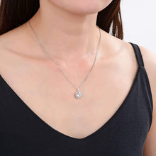 Load image into Gallery viewer, model showcasing Classic Round White Topaz Pendant.$ 50 &amp; Under, White Topaz, White, Round, 925 Sterling Silver, Halo