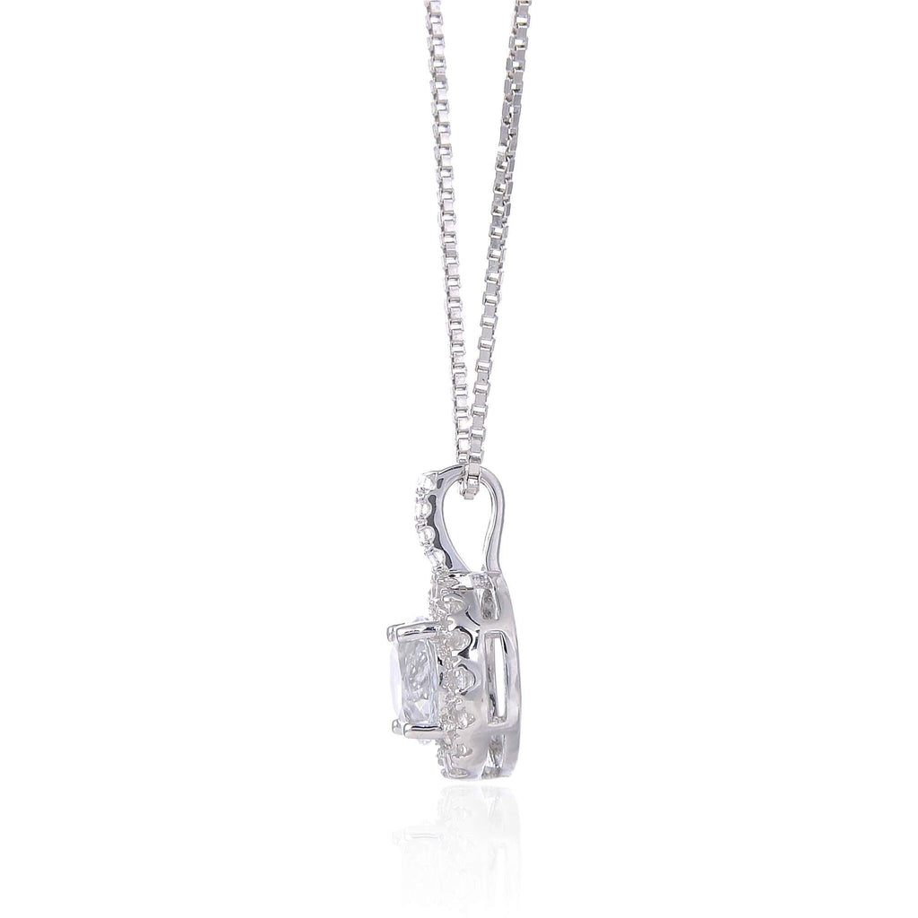 Classic Round White Topaz Pendant.
$ 50 & Under, White Topaz, White, Round, 925 Sterling Silver, Halo