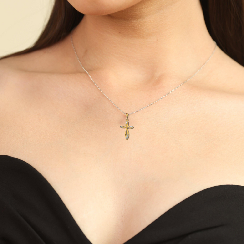 14K Yellow Gold Lab Diamond Cross Pendant