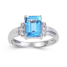 Load image into Gallery viewer, Blue Topaz Ring, Octagon Emerald Cut Silver Ring, Emerald Cut Blue Topaz Cocktail Ring Accented with White Topaz Ring For Women, Gift for Mom