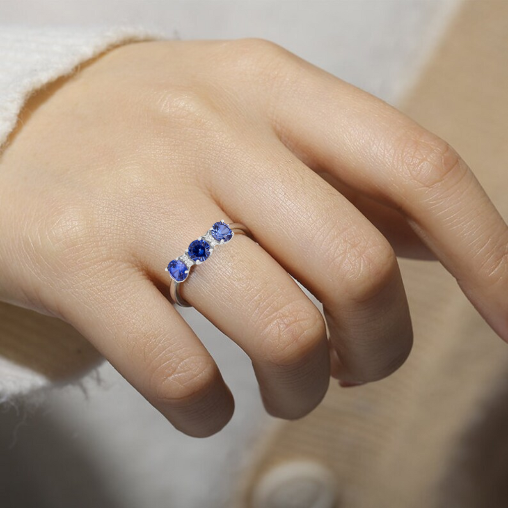 Ceylon Sapphire Three Stone Ring